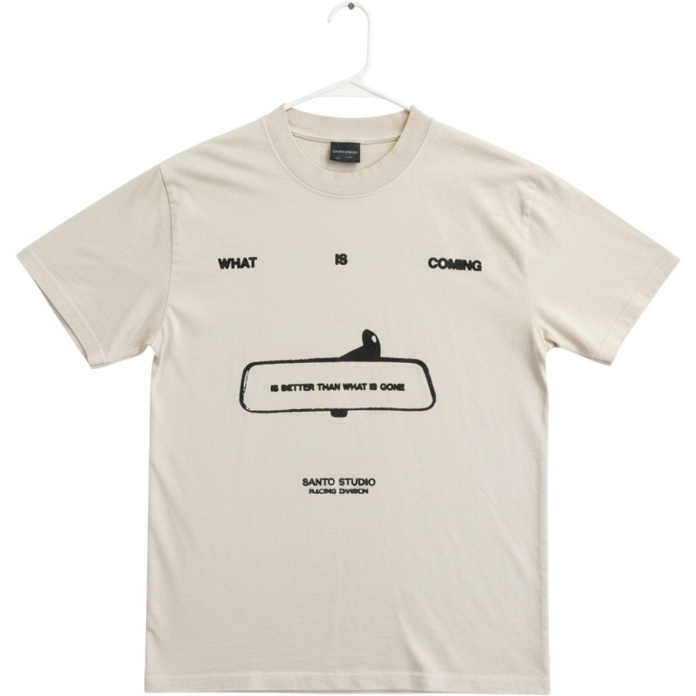 Santo Studio Racing Division Graphic T-Shirt Tan Small Rearview Mirror Tee